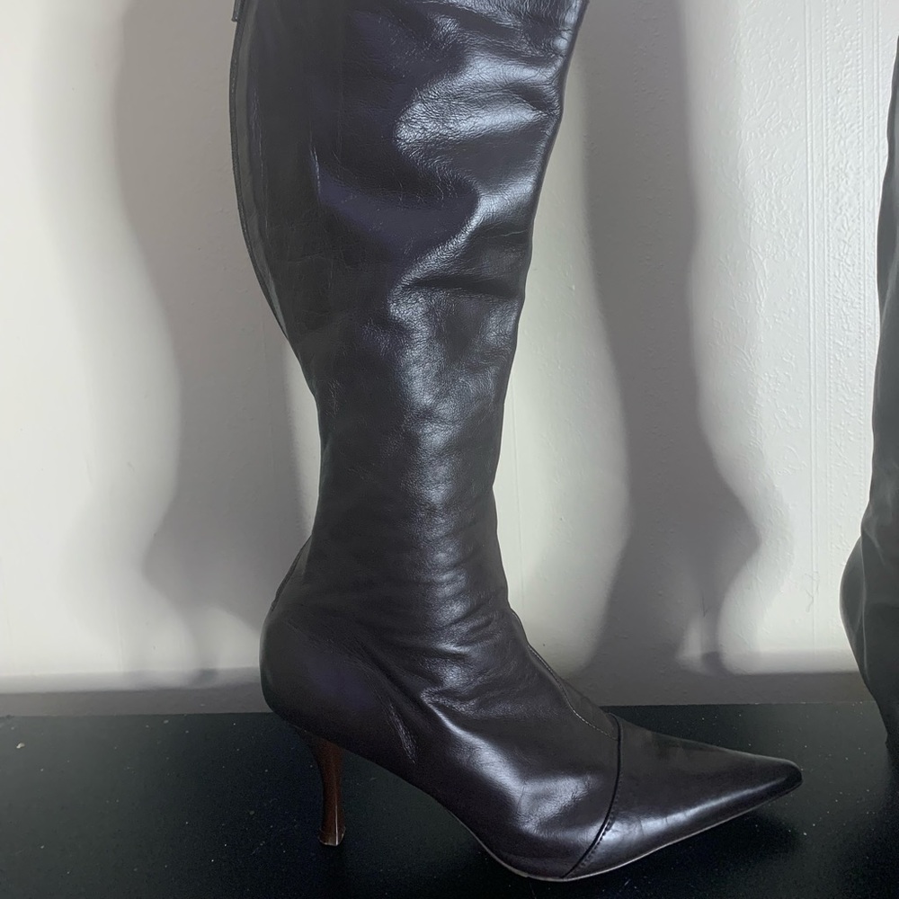 Dark brown heeled leather boots